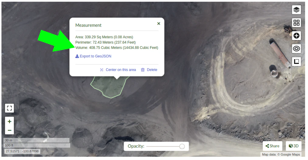 Volume measurement result